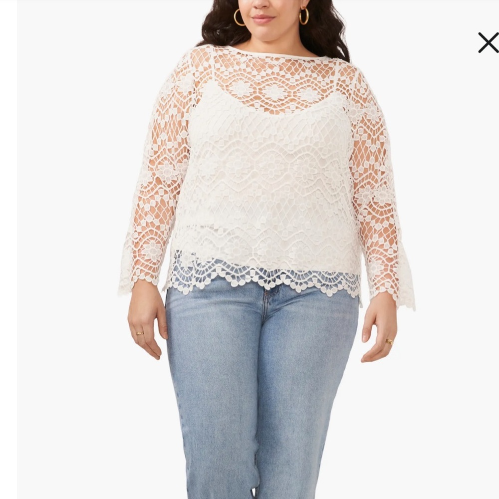 Vince Camuto Blouse Floral Crochet White PLUS 1X NWT